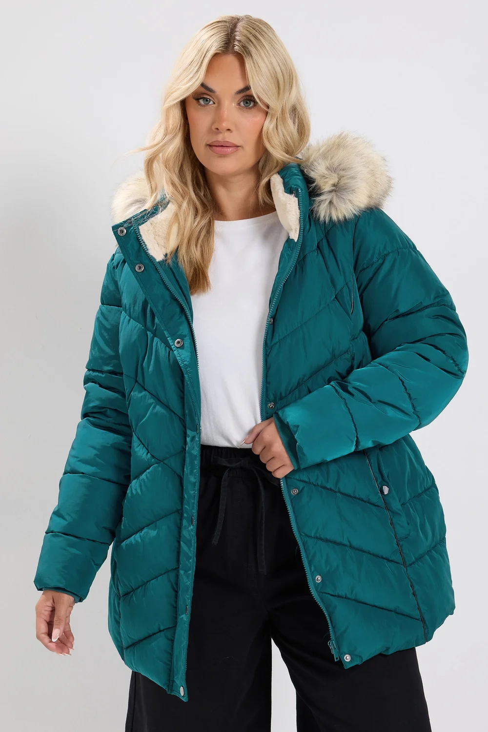 Yours Curve Teal Green Short Padded Coat - 22-24 Image 1