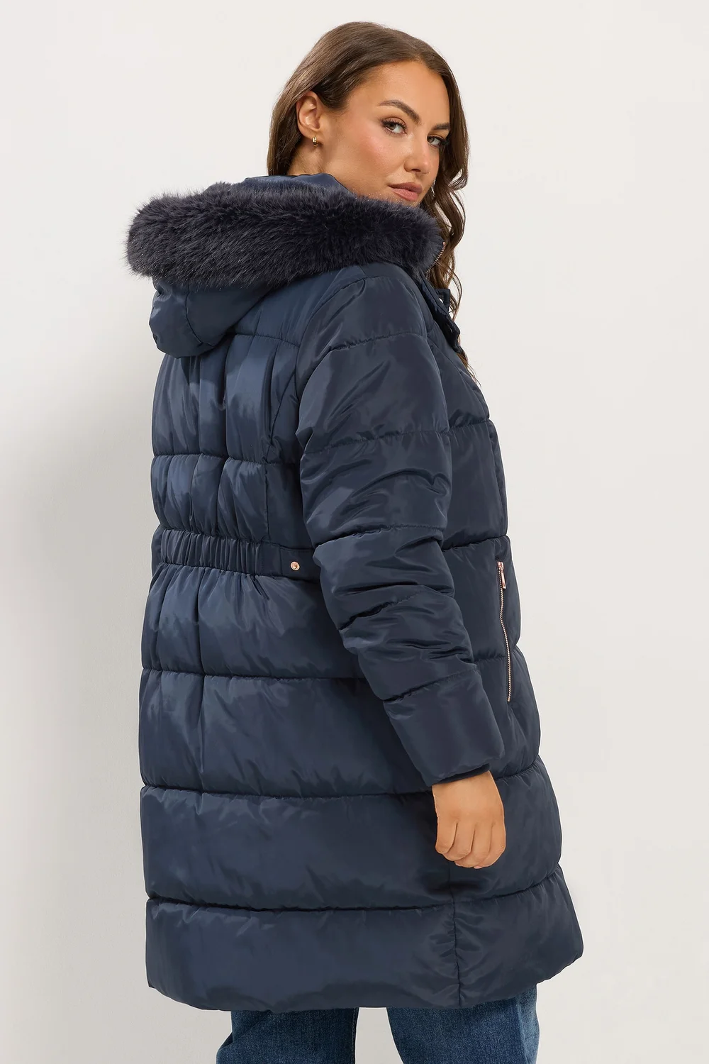 Yours Curve Blue Midi Puffer Coat - 30-32 Image 3