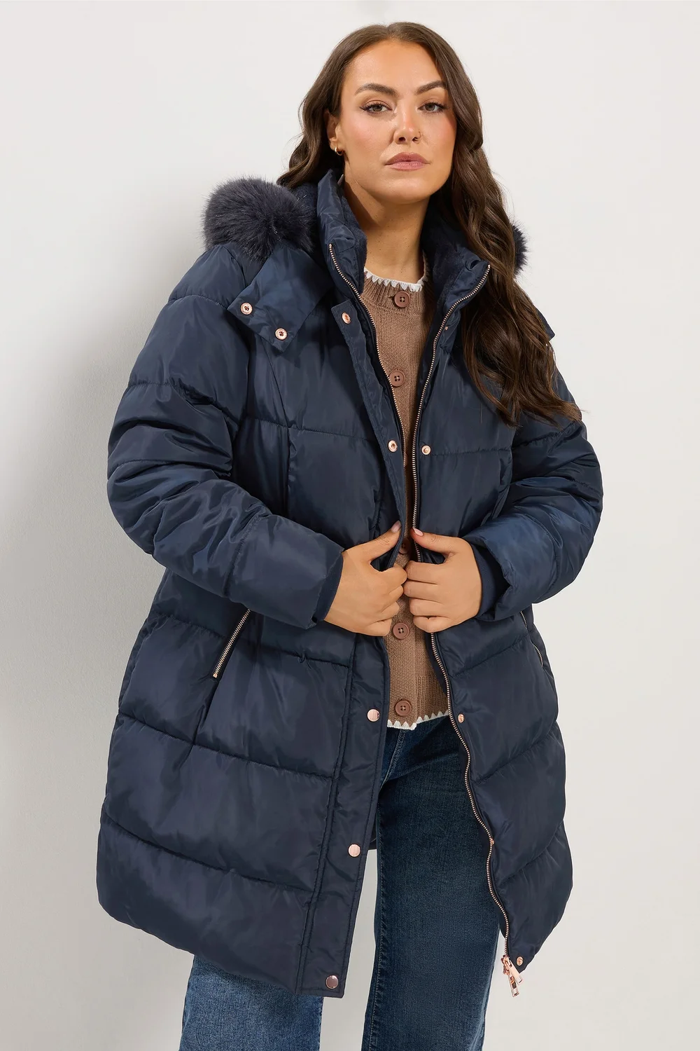 Yours Curve Blue Midi Puffer Coat - 30-32 Image 1
