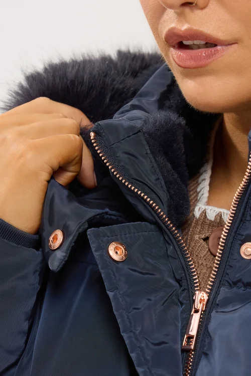 Yours Curve Blue Midi Puffer Coat - 30-32 Image 4
