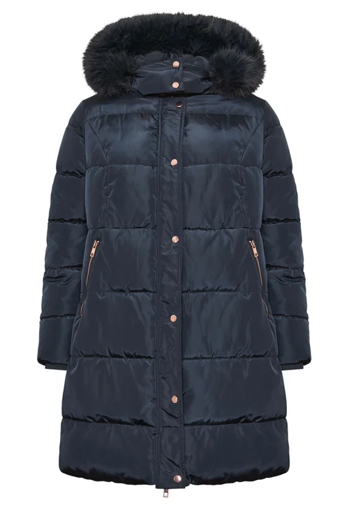 Yours Curve Blue Midi Puffer Coat - 30-32 Image 5