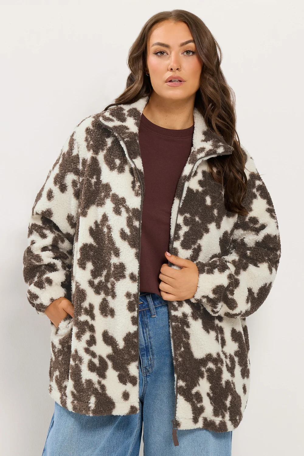 Yours Curve White Dalmatian Print Zip Through Fleece - 26-28 Image 1
