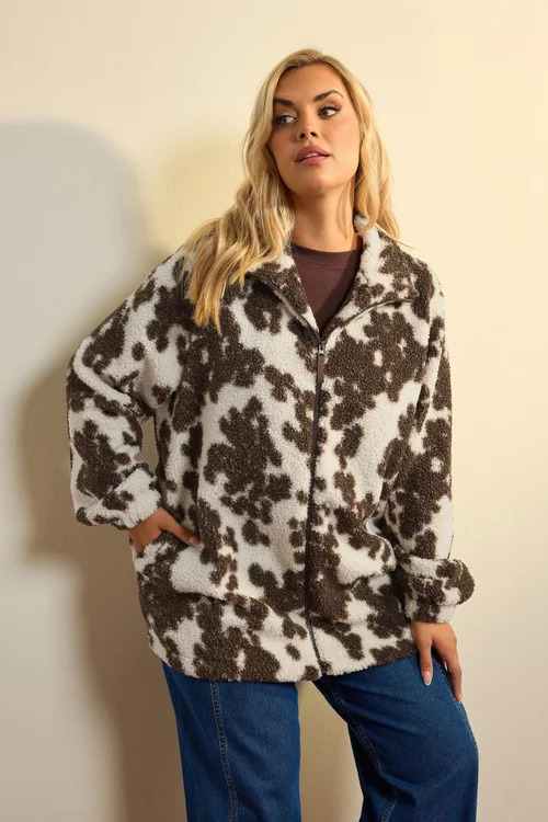 Yours Curve White Dalmatian Print Zip Through Fleece - 26-28 Image 1