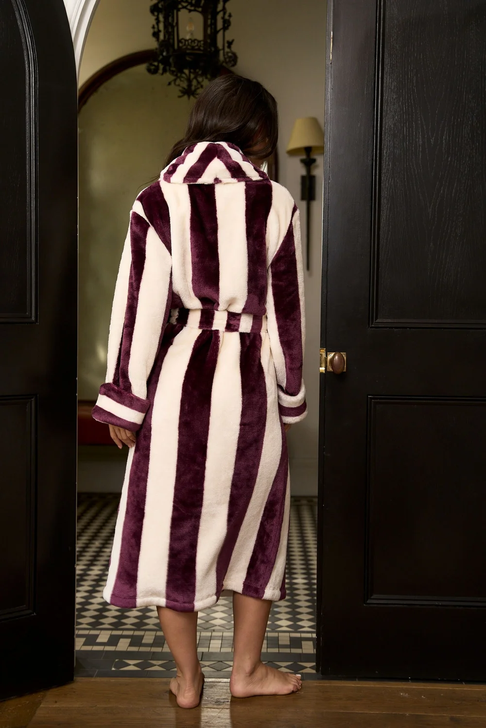 JimJam Contrast Burgundy Stripe Dressing Gown - L/XL Image 4