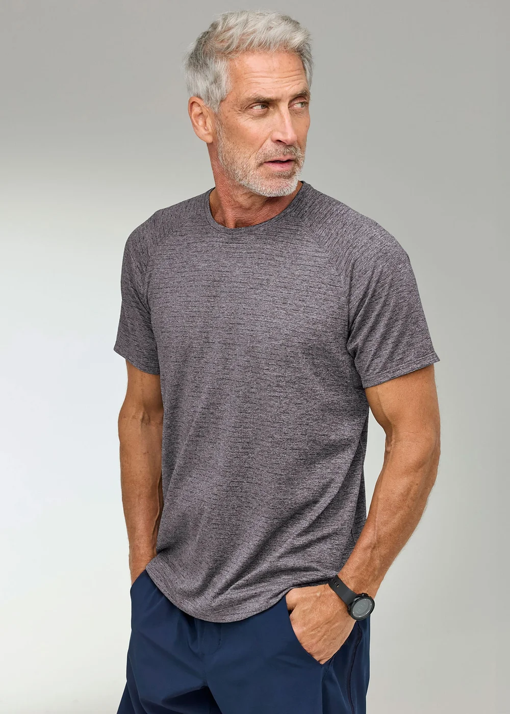 CT Active Smoke Grey Short Sleeve Marl Crew Neck T-Shirt - L Image 2