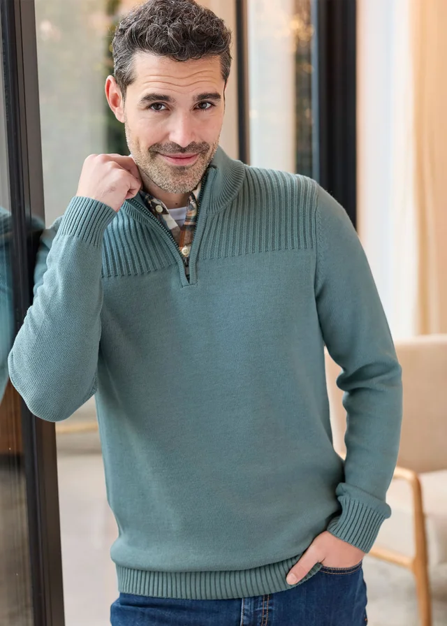 Cotton Traders Ice Blue Half Zip Mock Shirt Jumper