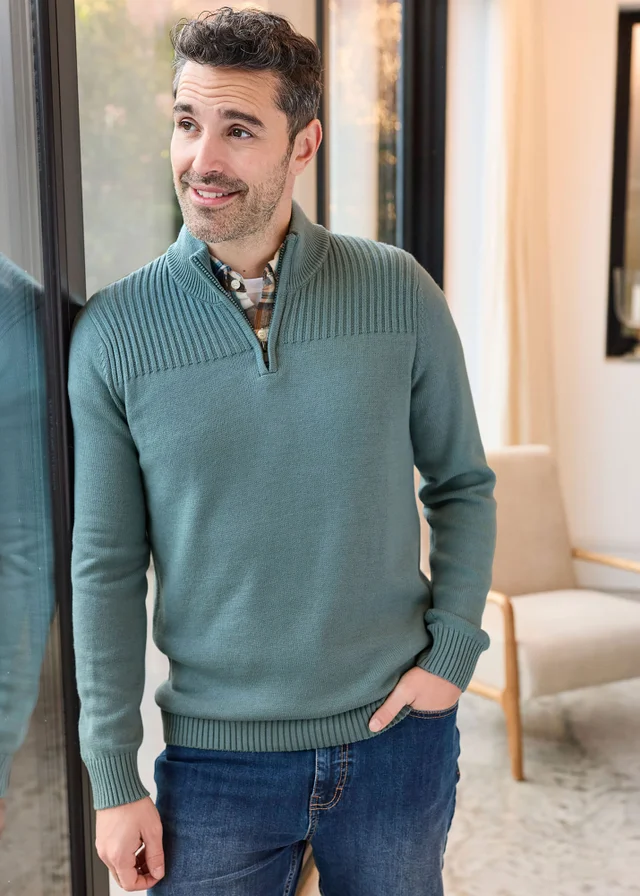 Cotton Traders Ice Blue Half Zip Mock Shirt Jumper