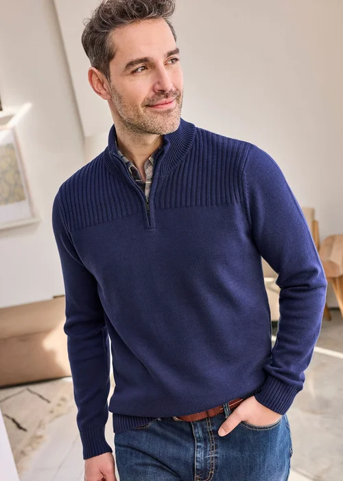Cotton Traders Marine Half Zip Mock Shirt Jumper - 4XL Image 2
