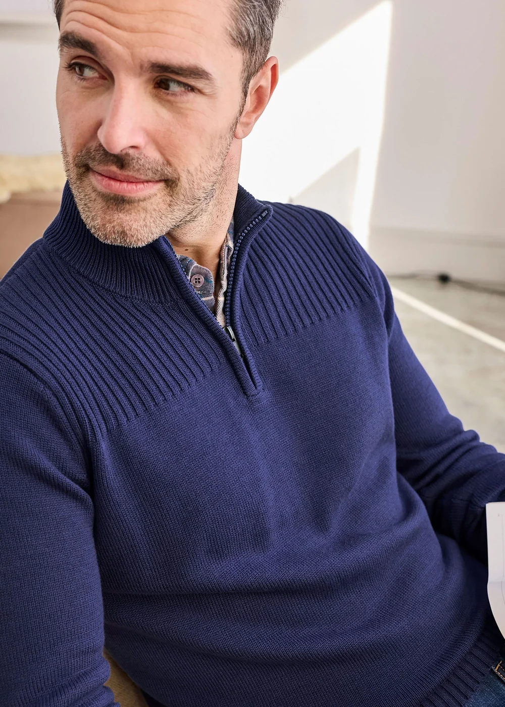 Cotton Traders Marine Half Zip Mock Shirt Jumper - 4XL Image 4
