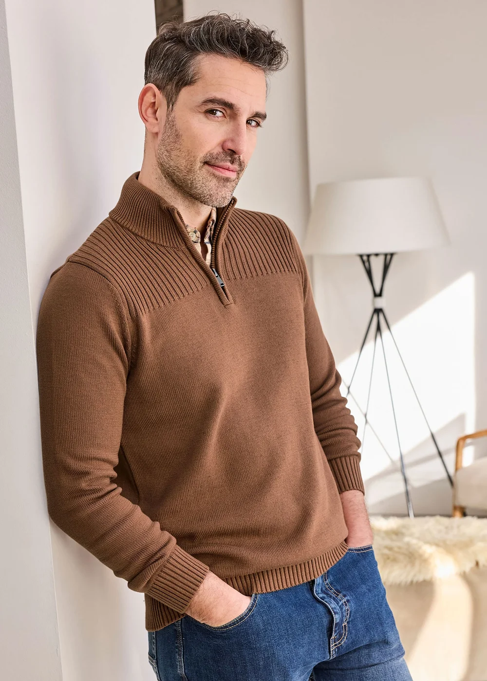 Cotton Traders Coffee Half Zip Mock Shirt Jumper - 3XL Image 1