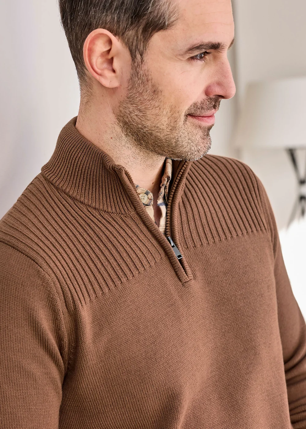 Cotton Traders Coffee Half Zip Mock Shirt Jumper - 3XL Image 4