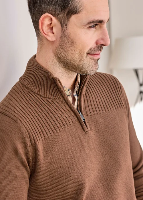 Cotton Traders Coffee Half Zip Mock Shirt Jumper - 3XL Image 4