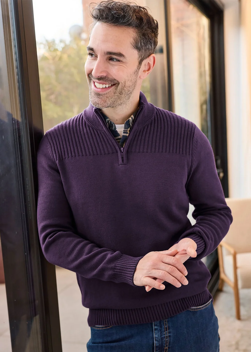Cotton Traders Blackcurrant Half Zip Mock Shirt Jumper - 3XL Image 1