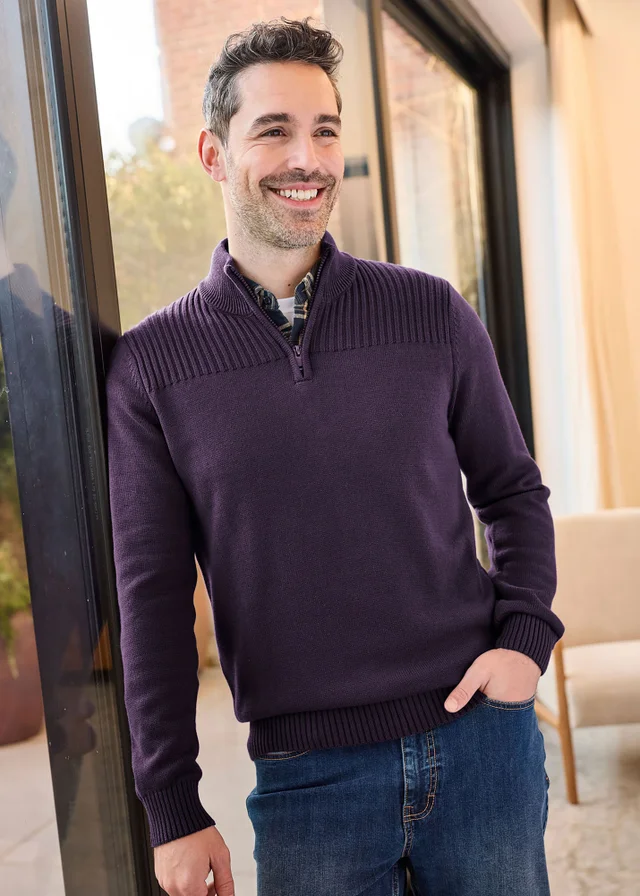 Cotton Traders Blackcurrant Half Zip Mock Shirt Jumper