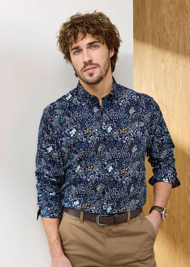 Cotton Traders Night Sky Signature Long Sleeve Stretch Poplin Print Shirt