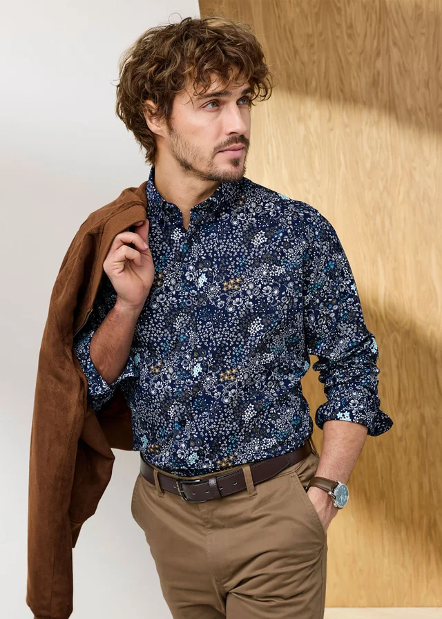 Cotton Traders Night Sky Signature Long Sleeve Stretch Poplin Print Shirt