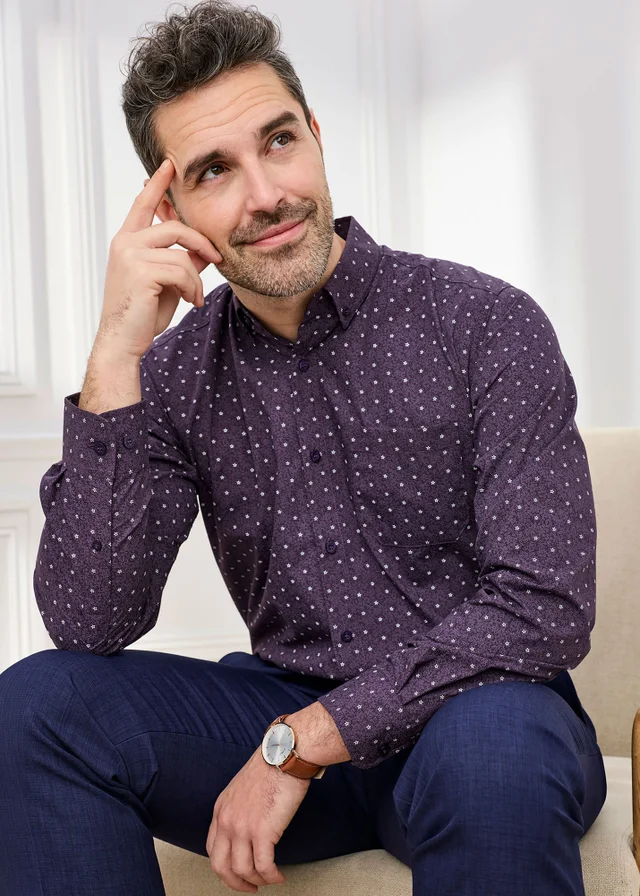 Cotton Traders Blackcurrant Long Sleeve Easy-care Shirt
