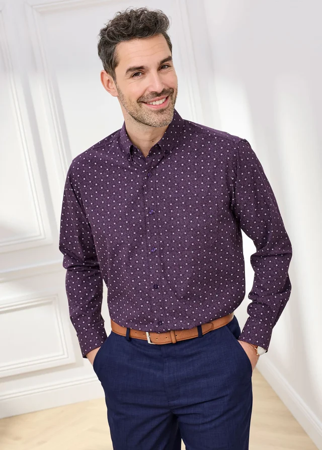 Cotton Traders Blackcurrant Long Sleeve Easy-care Shirt