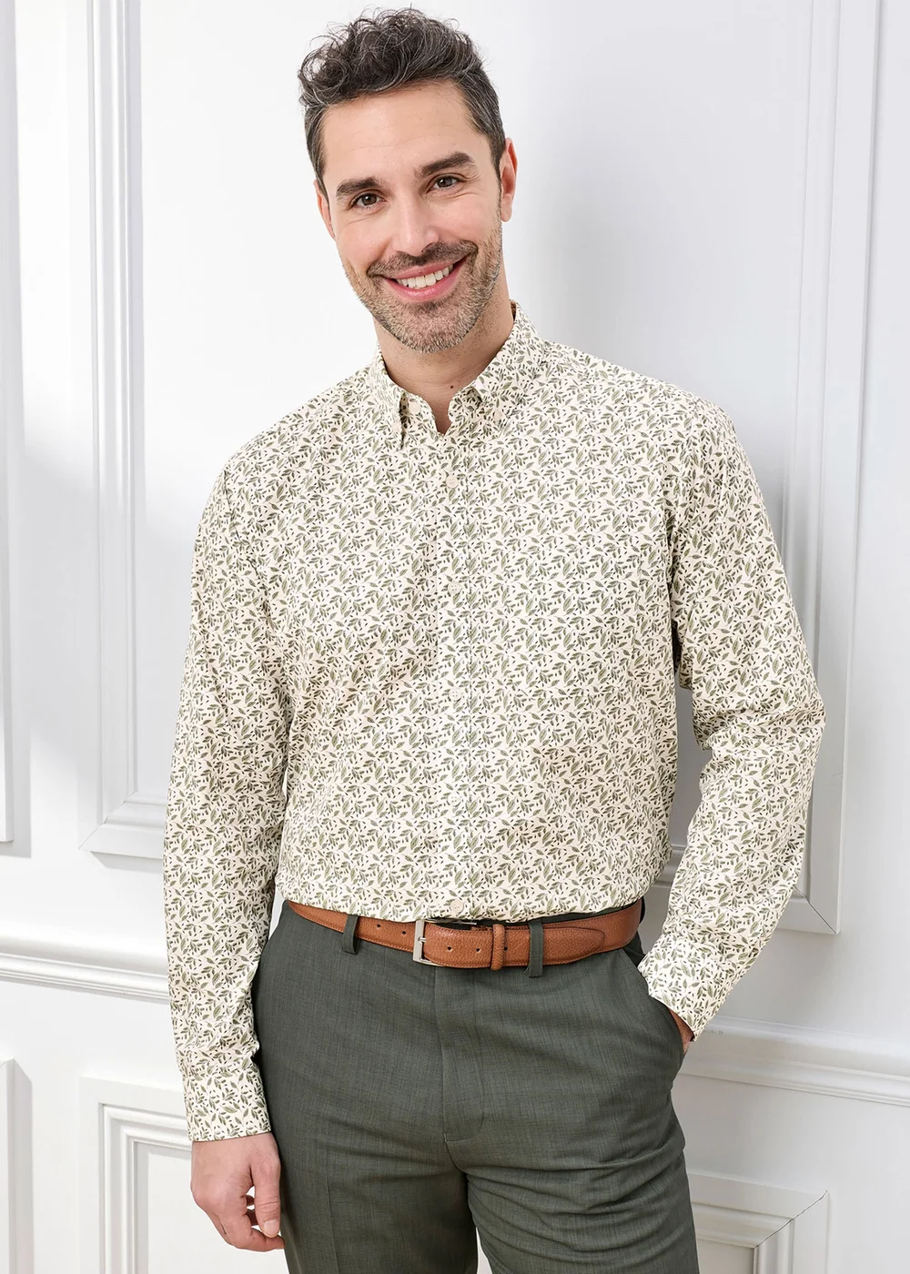 Cotton Traders Ecru Long Sleeve Easy-care Shirt - M Image 2