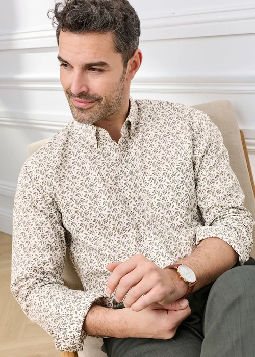 Cotton Traders Ecru Long Sleeve Easy-care Shirt - M Image 1