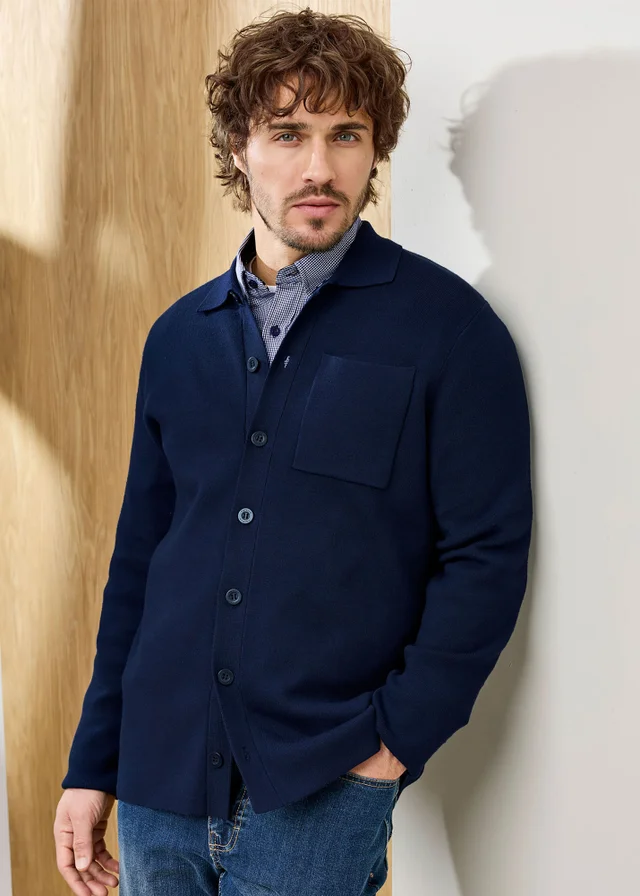 Cotton Traders Navy Signature Milano Knitted Overshirt
