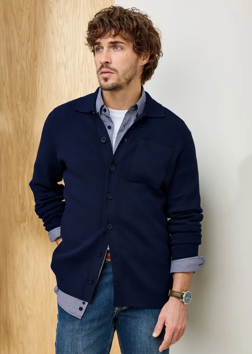 Cotton Traders Navy Signature Milano Knitted Overshirt - L Image 1
