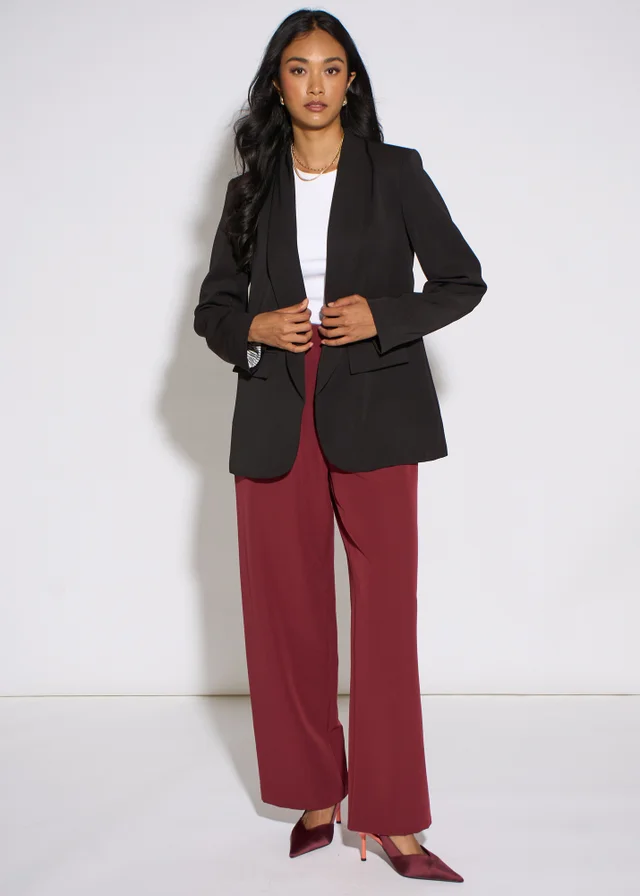 Gini London Black Contrast Sleeve Edge To Edge Blazer