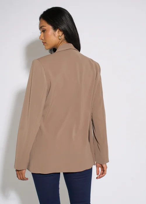 Gini London Mocha Contrast Sleeve Edge To Edge Blazer - 12 Image 2