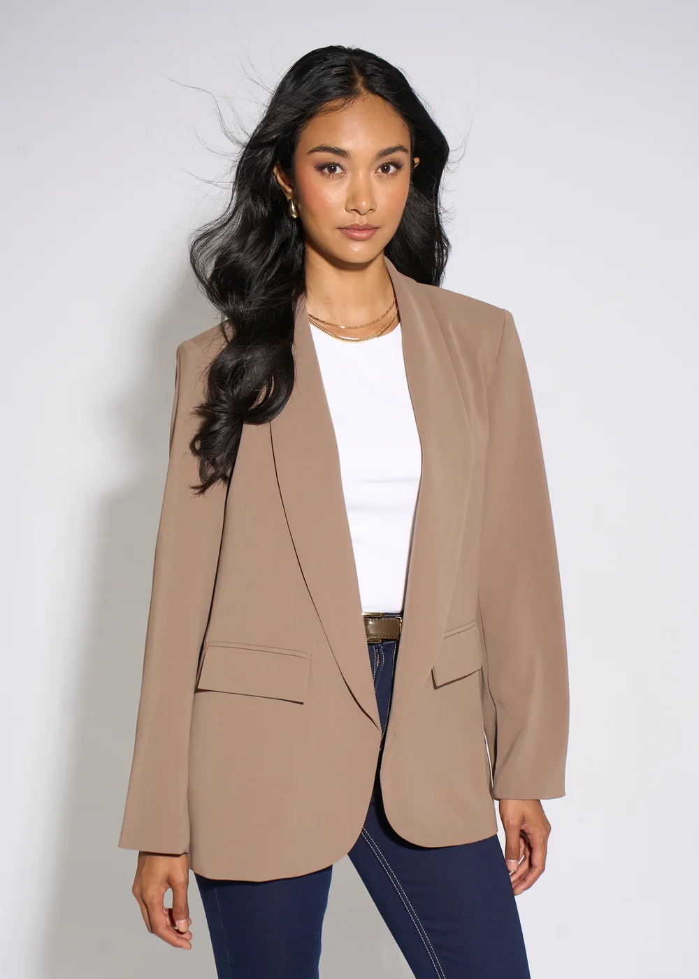 Gini London Mocha Contrast Sleeve Edge To Edge Blazer - 12 Image 4
