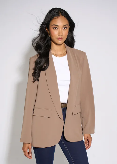 Gini London Mocha Contrast Sleeve Edge To Edge Blazer - 12 Image 4