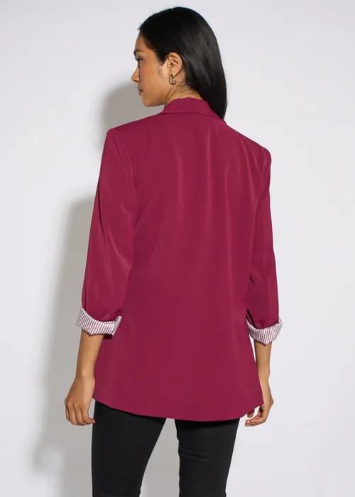 Gini London Mulberry Contrast Sleeve Edge To Edge Blazer - 14 Image 2