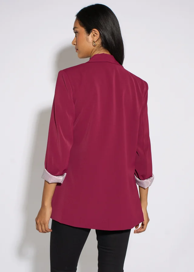 Gini London Mulberry Contrast Sleeve Edge To Edge Blazer