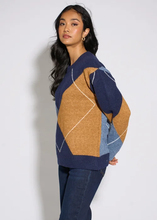 Gini London Navy Argyle Long Sleeves Jumper - L/XL Image 4