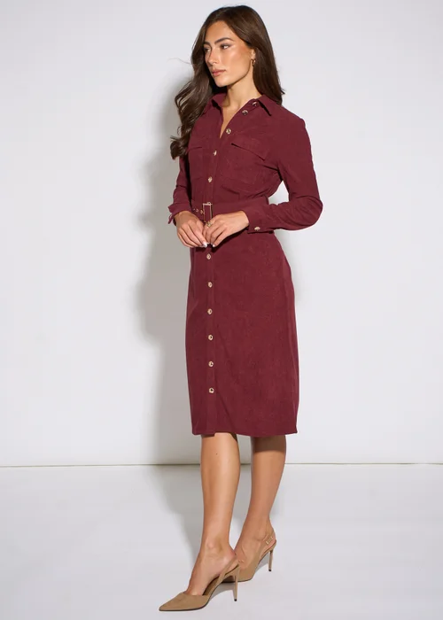 Gini London Mulberry Cord Belted Longline Shirt Dress - 8 Image 4