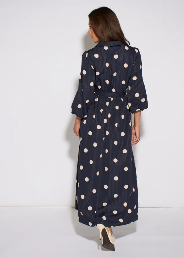 Gini London Navy Spot Jacquard Fit And Flare Dress