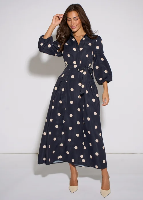 Gini London Navy Spot Jacquard Fit And Flare Dress - 12 Image 2