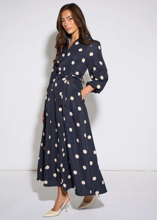 Gini London Navy Spot Jacquard Fit And Flare Dress - 12 Image 5