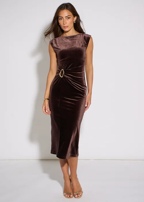 Gini London Brown Animal Velour Hardware Midi Dress - 8 Image 1