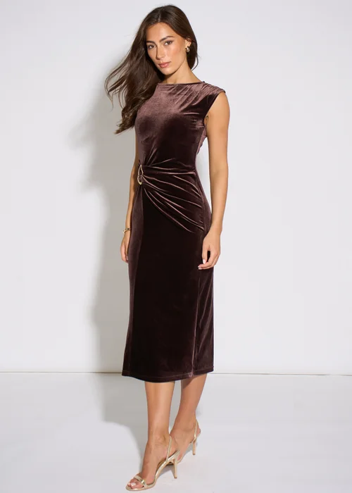 Gini London Brown Animal Velour Hardware Midi Dress - 8 Image 4