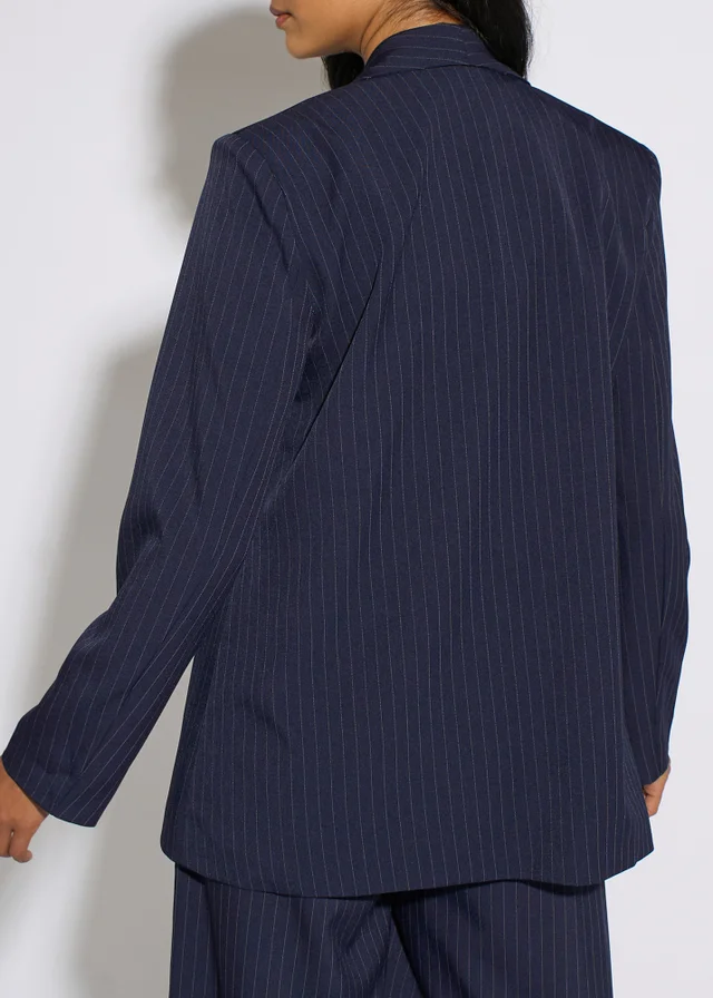 Gini London Navy Contrast Sleeve Edge To Edge Blazer