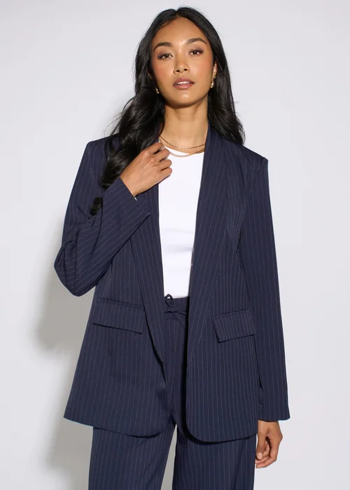 Gini London Navy Contrast Sleeve Edge To Edge Blazer - 16 Image 1