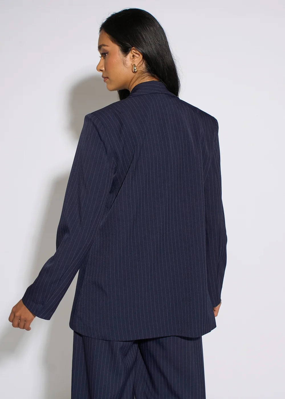 Gini London Navy Contrast Sleeve Edge To Edge Blazer - 16 Image 2