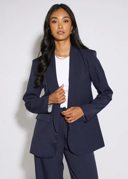 Gini London Navy Contrast Sleeve Edge To Edge Blazer - 16 Image 3