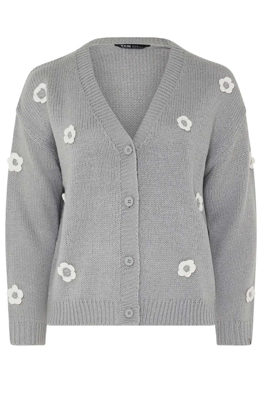Yours Curve Grey Applique Flower Cardigan - 10-12 Image 5