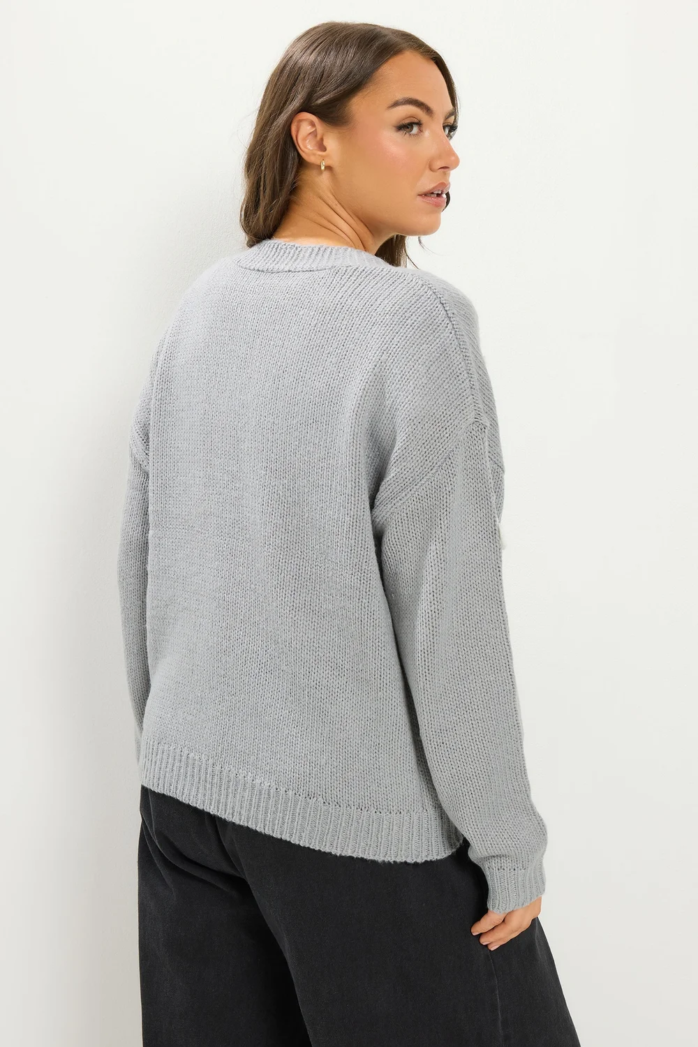 Yours Curve Grey Applique Flower Cardigan - 10-12 Image 3