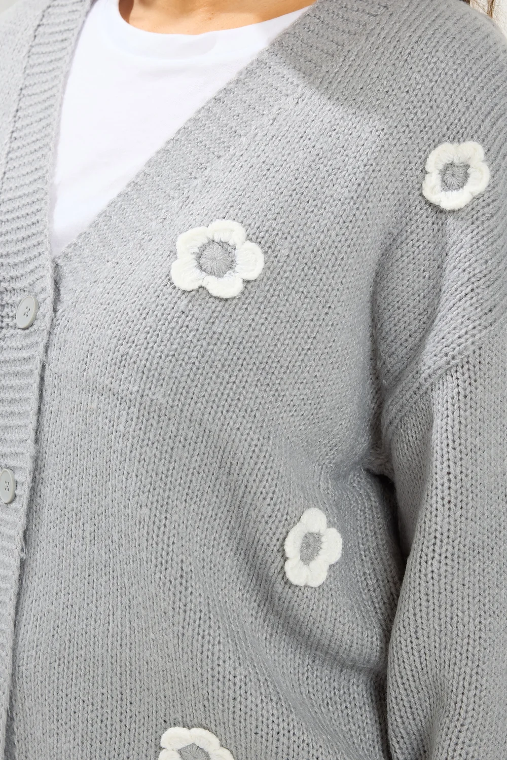 Yours Curve Grey Applique Flower Cardigan - 10-12 Image 4
