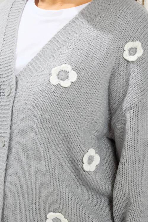 Yours Curve Grey Applique Flower Cardigan - 10-12 Image 4