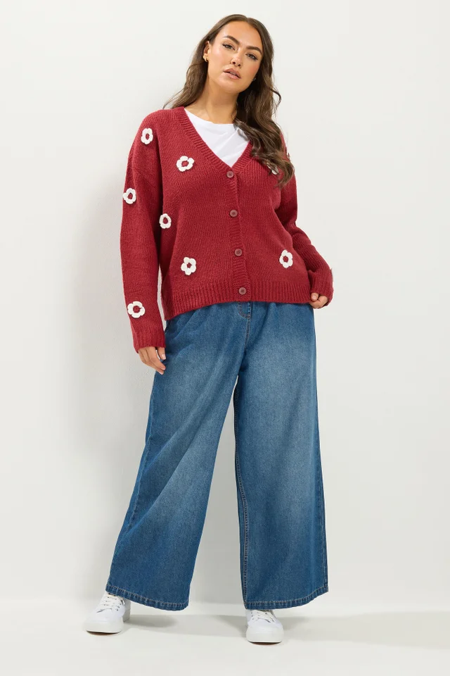 Yours Curve Red Applique Flower Cardigan