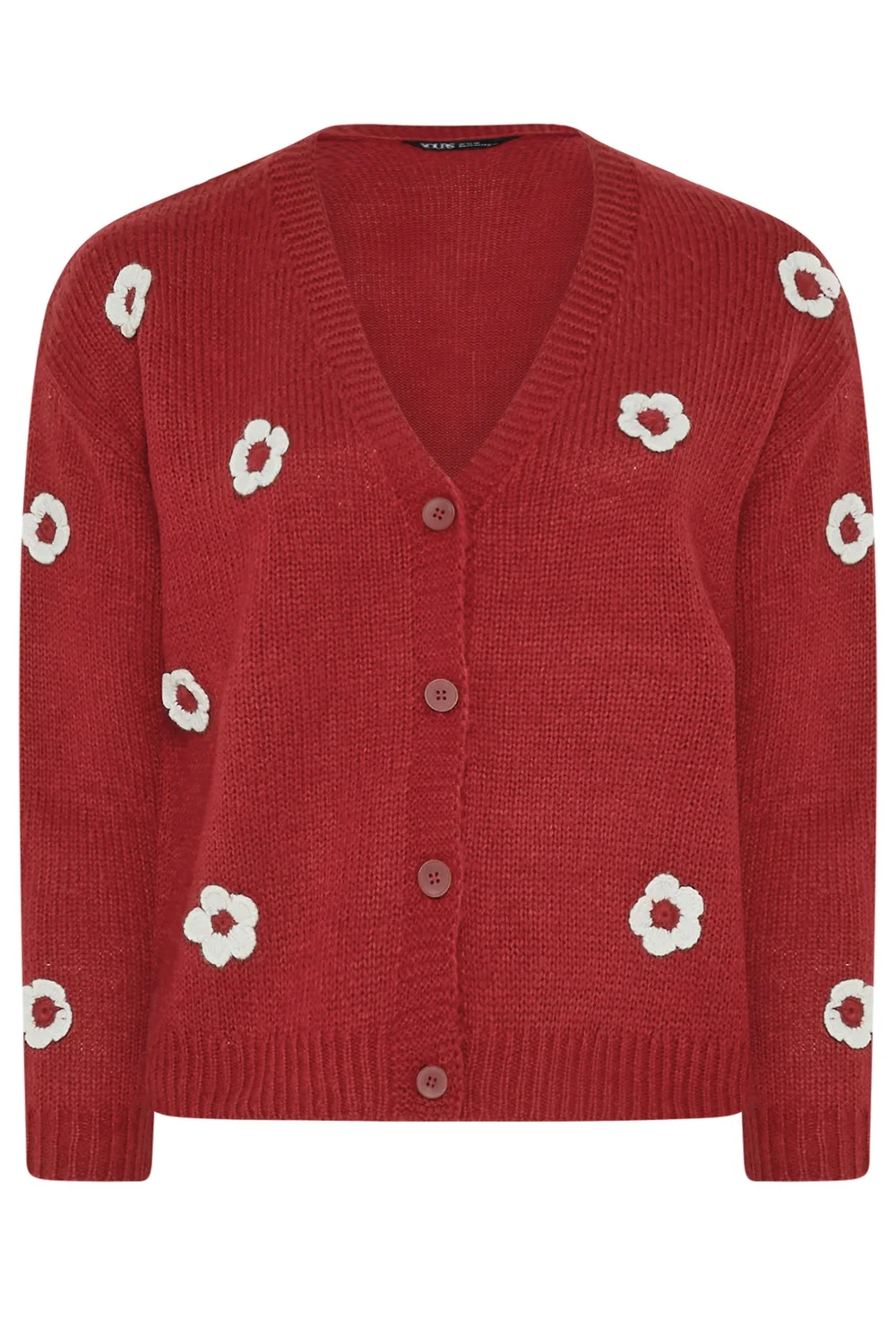 Yours Curve Red Applique Flower Cardigan - 10-12 Image 5