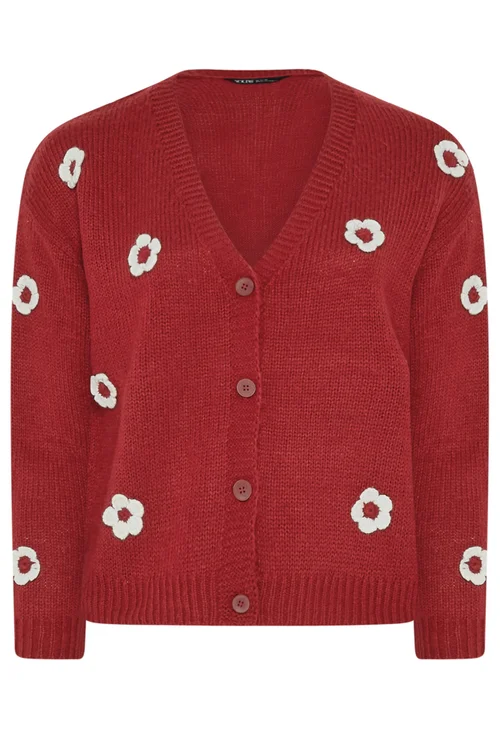 Yours Curve Red Applique Flower Cardigan - 10-12 Image 5